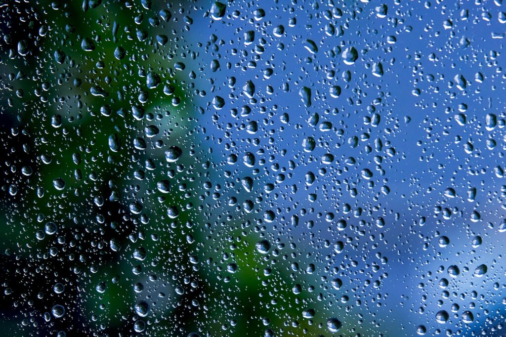 hands pressing bubble wrap onto window glass with water spray bottle nearby