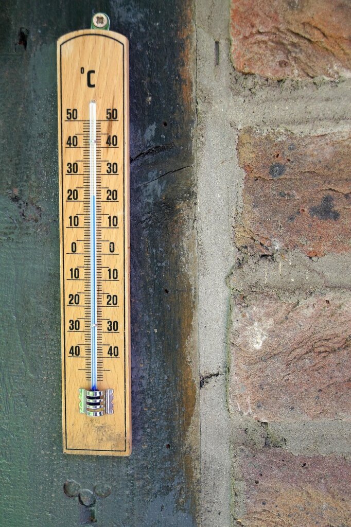 refrigerator thermometer showing 4 degrees celsius